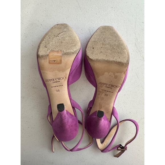 Jimmy Choo Womens Lola Orchid Suede Peep Toe Platform Pump Heels Size 38 - Picture 7 of 10
